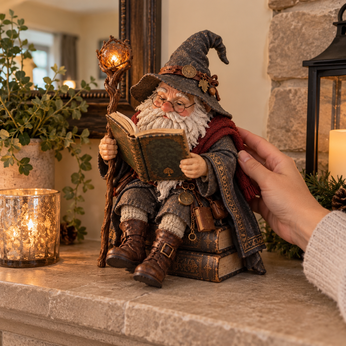 🧙♂️ Wise Scholar Gnome, Magical Reading Wizard Figurine