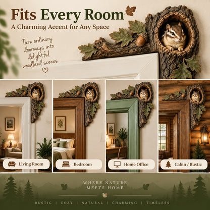 Chipmunk tree hollow door topper - woodland animal doorway decor
