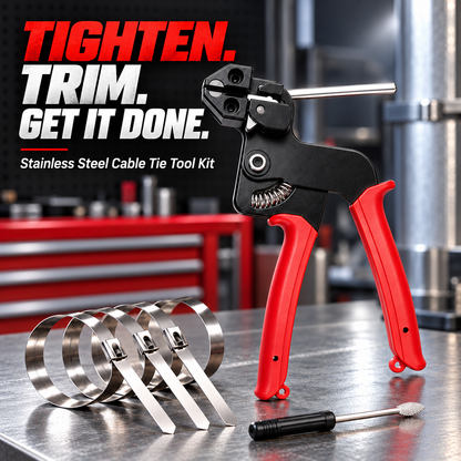 🛠️ Heavy-Duty Stainless Steel Cable Tie Gun Kit – 100 Ties + Screwdriver
