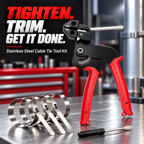 🛠️ Heavy-Duty Stainless Steel Cable Tie Gun Kit – 100 Ties + Screwdriver