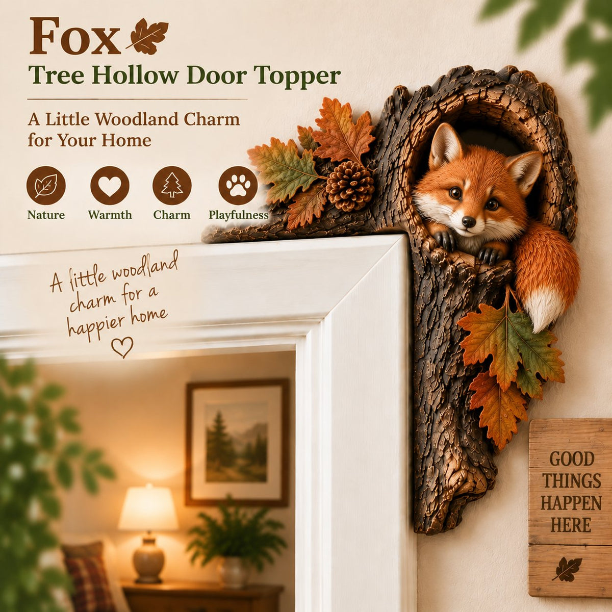 Chipmunk tree hollow door topper - woodland animal doorway decor