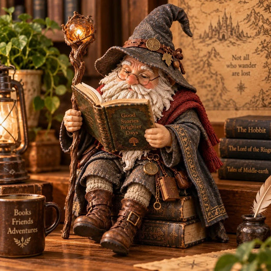 🧙‍♂️ Wise Scholar Gnome, Magical Reading Wizard Figurine
