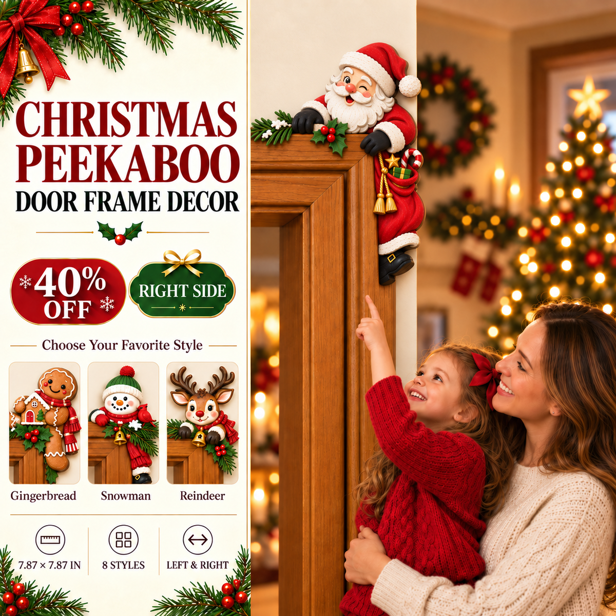 🎁 Christmas Peekaboo Door Frame Corner Decor