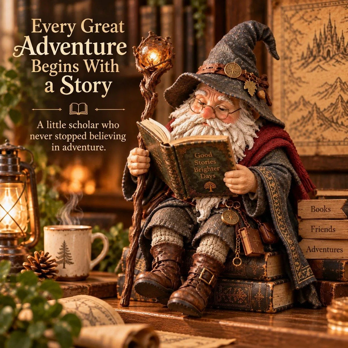 🧙‍♂️ Wise Scholar Gnome, Magical Reading Wizard Figurine