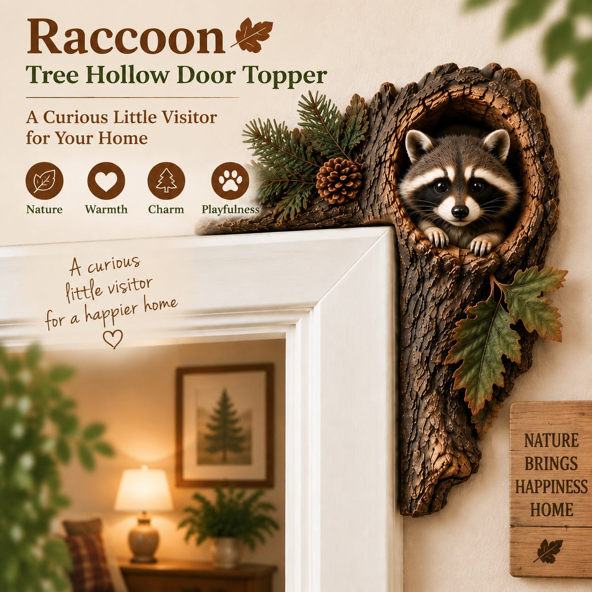 Chipmunk tree hollow door topper - woodland animal doorway decor