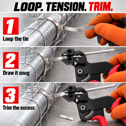 🛠️ Heavy-Duty Stainless Steel Cable Tie Gun Kit – 100 Ties + Screwdriver