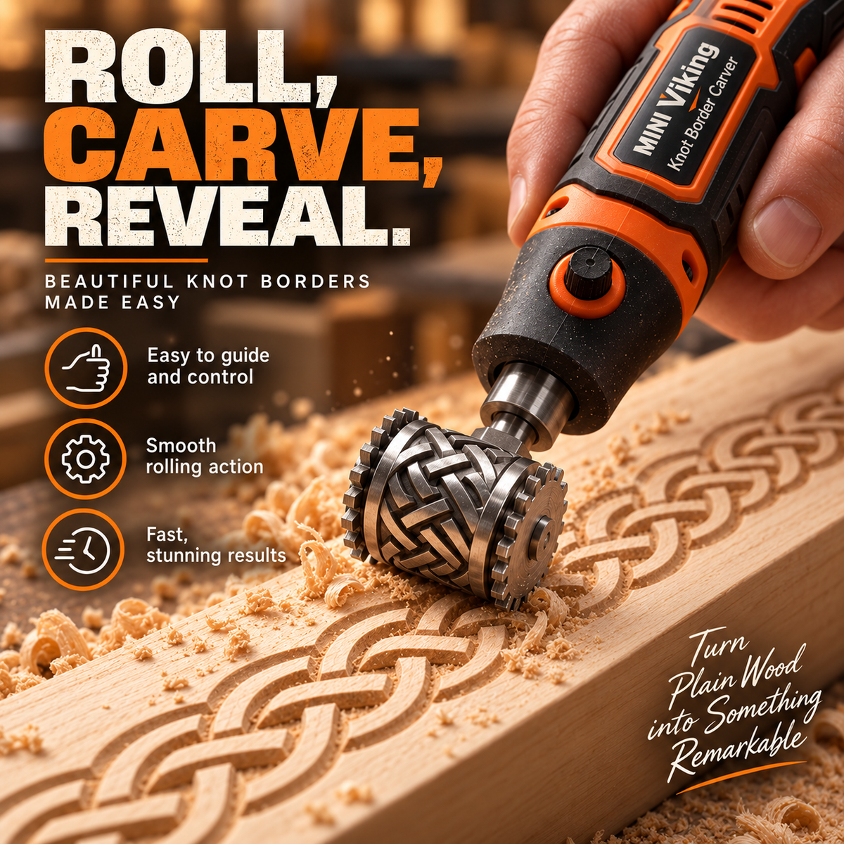 🎃Halloween Deal 50% OFF!🪵 MINI Viking Knot Border Carver – Decorative Woodworking Roller Tool