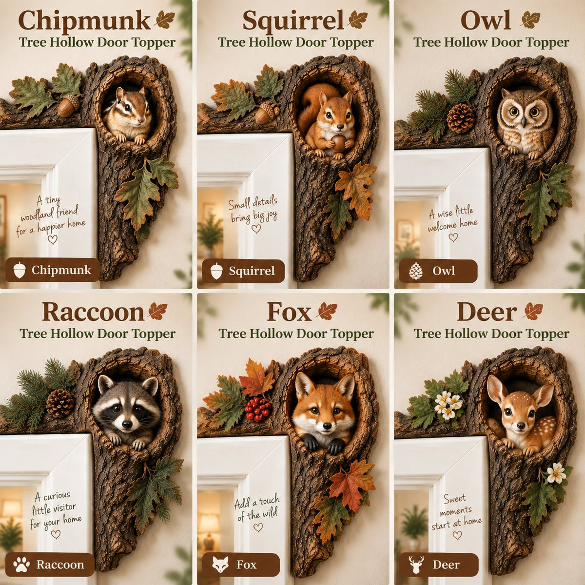 Chipmunk tree hollow door topper - woodland animal doorway decor