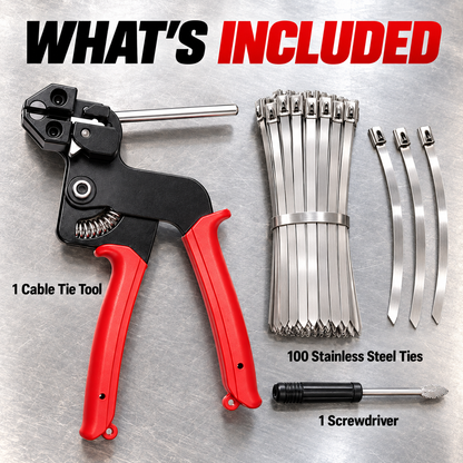 🛠️ Heavy-Duty Stainless Steel Cable Tie Gun Kit – 100 Ties + Screwdriver
