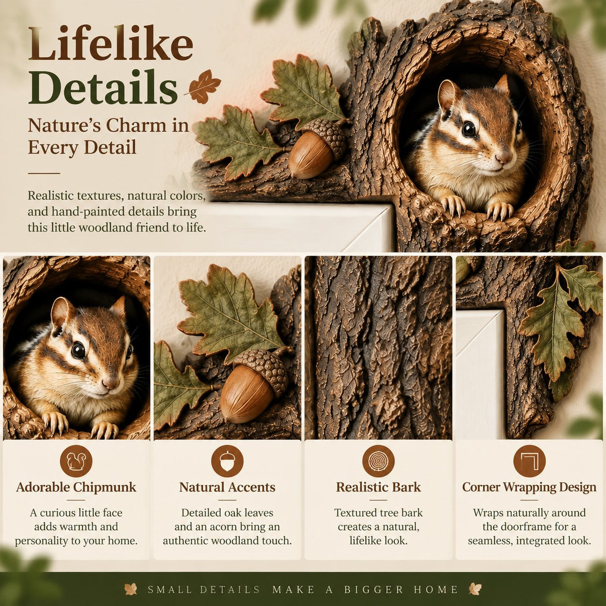 Chipmunk tree hollow door topper - woodland animal doorway decor