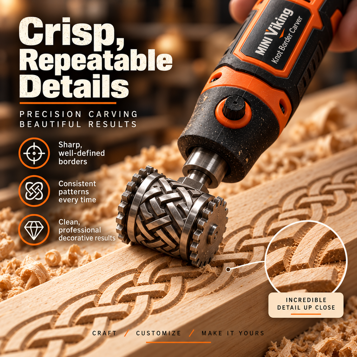 🎃Halloween Deal 50% OFF!🪵 MINI Viking Knot Border Carver – Decorative Woodworking Roller Tool