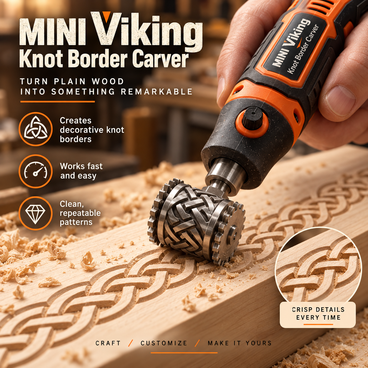 🎃Halloween Deal 50% OFF!🪵 MINI Viking Knot Border Carver – Decorative Woodworking Roller Tool