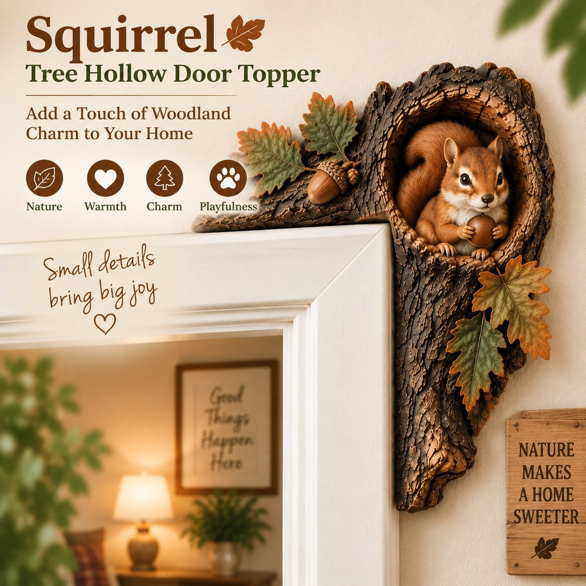 Chipmunk tree hollow door topper - woodland animal doorway decor