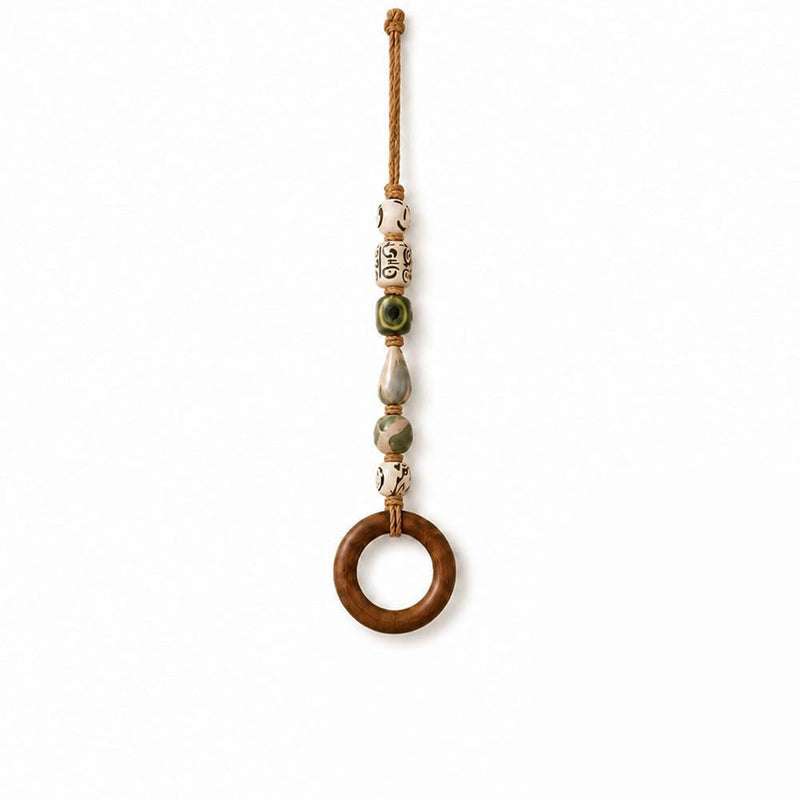 🌿 Handcrafted Beaded Towel Hanger - Boho Ceramic & Wooden Ring Holder 🧺