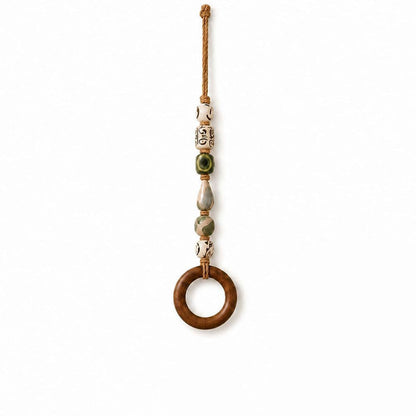 🌿 Handcrafted Beaded Towel Hanger - Boho Ceramic & Wooden Ring Holder 🧺